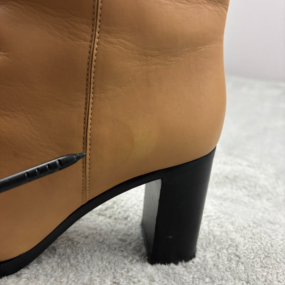 Legres Almond Toe Blush Leather Boot Women US 8.5/ EU 39 Beige Block Heel Luxury - Picture 11 of 13